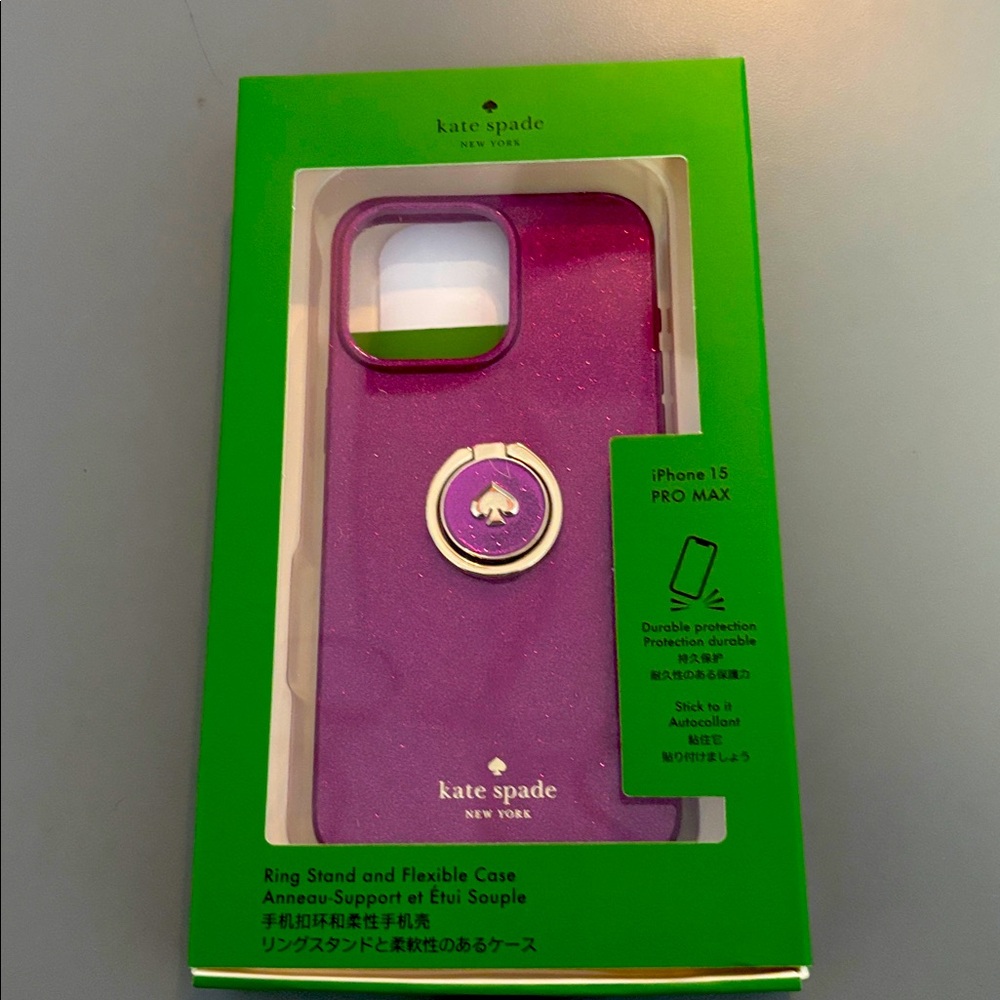 Kate Spade Purple Phone Case with Gold Ring Holder - iPhone 15 Pro Max